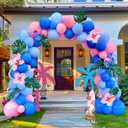 Pastel Blue and Pink Balloon Garland Arch Kit-142Pcs Royal Blue and Baby Pink Balloons for Summer cartoon gender reveal Baby shower Hawaii Palm leaves birthday party decorations