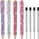 4 PCS Bling Rhinestone Sparkly Pens Crystal Glitter Metal Ballpoint Cute Fancy Ink Pen with 4Pcs Refills Colorful Desk Accessory for Women Office Birthday School Christmas Graduation
