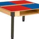 Time-2-Play Kids Play Table Lego Compatible Building Blocks Table with Large 35 x 31 Surface Birch Plywood Table Top with Trough & Shelf 18-29 Adjustable Legs (Red & Blue)