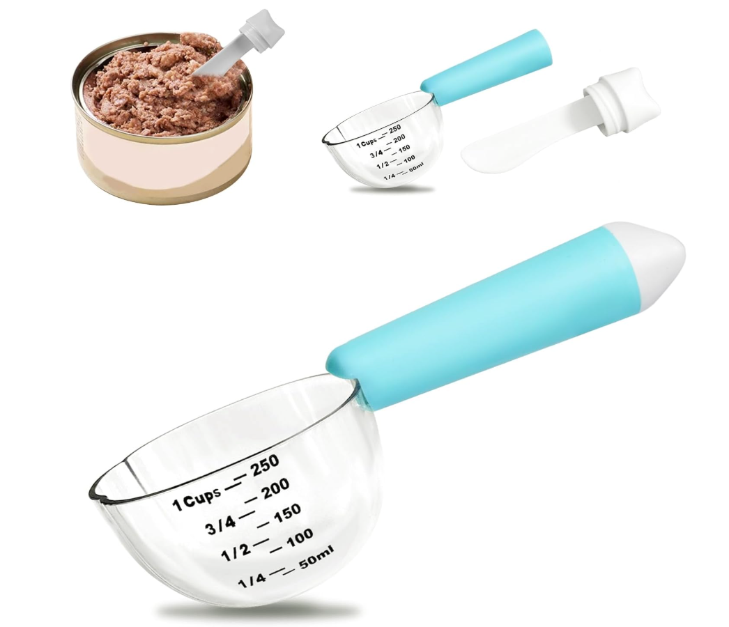 Dog-Cat Food Scoop 1 Cup, Pet Food Measuring Cup with Long Handle, Food-Grade Scoop for Dogs, Rabbit Wet or Dry Food, Easy to Clean & Accurate Scale (Blue)