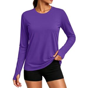 MAGCOMSEN Women's Long Sleeve Rash Guard Tshirts UPF 80+ Quick Dry Sun Shirts Swim Running Workout Tops with Thumb Holes, medium