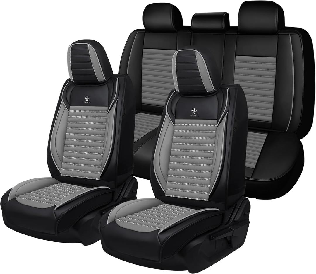 Car Seat Cover Fit for Toyota Corolla 2009-2026 Full Coverage Nappa Faux Leather Car Seat Protector,Auto Anti-Slip Waterproof Easy to Install, Fashion Interior Accessories(Full Set,Black&Gray)