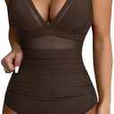 SUUKSESS Women Sexy Mesh Tummy Control Swimsuit Push Up High Waisted Bathing Suit XL