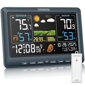 BluSon Weather Station Wireless Indoor Outdoor Thermometer, Color Display Digital Temperature Humidity Monitor with Atomic Clock, Weather Forecast, Adjustable Backlight, Home Weather Station, Blue