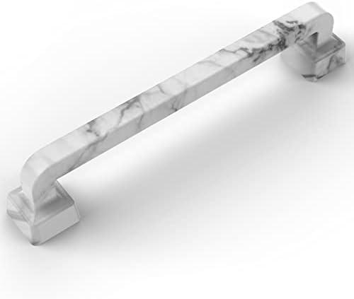 9BUILD 10 Pack 5 inch Cabinet Handles White Marble Cabinet Pulls Kitchen Handles for Cabinets Dresser Pulls Zinc Alloy Cabinet Handle Cabinet Hardware