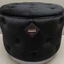 JUUON Velvet Round Storage Ottoman with Gold Metal Base, Button Tufted Modern Upholstered Footrest Stool & Coffee Table Seat for Living Room or Bedroom (Black)