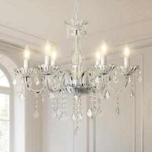 6 Lights K9 Crystal Chandelier Hanging Pendant Light Fixture, Modern Chrome Chandeliers for Dining Rooms Bedroom Kitchen Island Farmhouse
