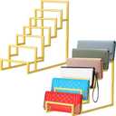 DoubleFill 2 Pack Purse Organizer for Closet Display 6 Layer Gold Riser Stand Clutch Purse Organizer Display Metal Wallet Rack for Handbag Home Retail Boutique Store Supplies