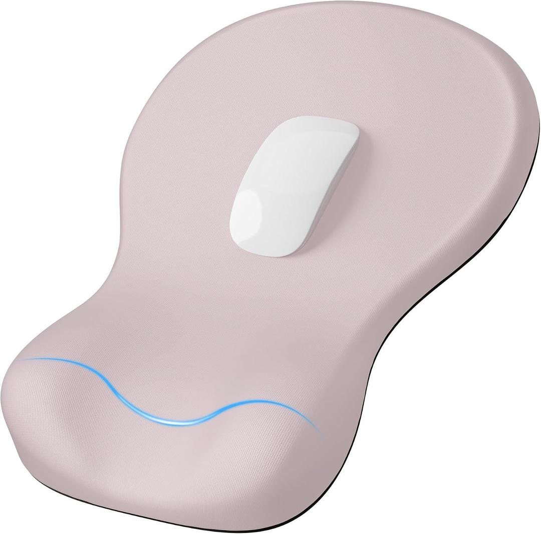 Laborio Ergonomic Mouse Pad with Wrist Rest, Mousepad with Wrist Support, Non-Slip Hard Base Mouse Pads, Portable for Office/Home/Travel Work(Pink)