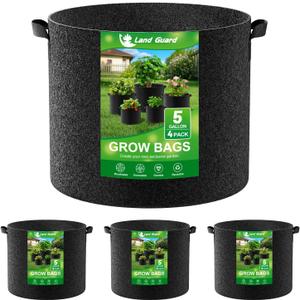 Land Guard 4-Pack Fabric Grow Bags 5 Gallon, Thickened Nonwoven Garden Pots, Growing Bags with Handles, Black