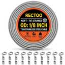 RECTOO 100FT 1/8" T316 Stainless Steel Cable with Cutter, 7x7 Strands Aircraft Wire Rope for Deck Railing, Stair Handrail, Porch Fence, High Strength for Indoor and Outdoor Use