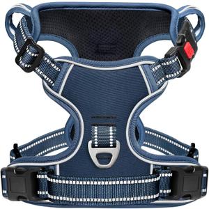 Timos Dog Harness Large Sized, No Pull Pet Harness with Neck Lockable Snap,No Choke Front Clip Dog Reflective Vest,Adjustable Metal Rings 3 Buckles,Easy Control Handle for Large Dogs Royal Blue L (Large (Pack of 1))