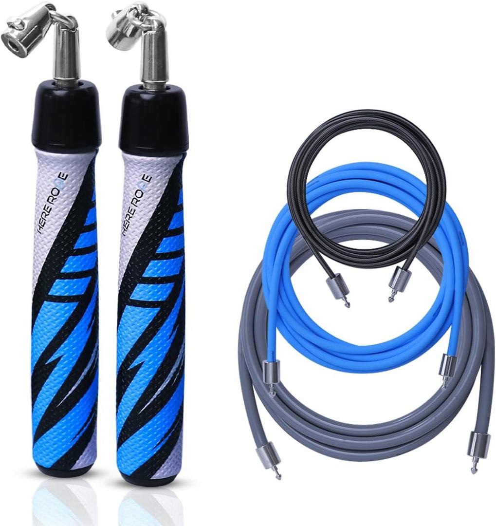 HEREROPE Interchangeable Jump Rope Set for Men Women, 1/6lb 1/4lb 1/2lb Jumprope Weighted with Optimal Ball-bearing, No-slip Grip, Heavy Jump Rope for Fitness, Speed, Endurance Training