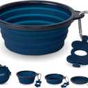 Bonza Collapsible Dog Bowls - 2 Pack, Small 12 oz, Dog Travel Accessories, Silicone Portable Dogs Bowl & Water Dish with Reinforced Rim & Carabiner for Hiking, Camping, and Car Trips, Navy Blue