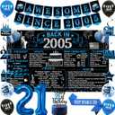 Trgowaul 21st Birthday Decorations for Him, Black Blue Back in 2005 Birthday Party Supplies, Blue Vintage 2005 Banner, Rip Fake Id Sash, 21st Cake Topper, Latex Balloons, 21 Year Old Set for Boys