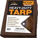 Heavy Duty Brown Tarp - 40ft x 40ft - 5 MIL Multipurpose UV Resistant, Waterproof Protective Tarp Cover with Metal Grommets and Reinforced Edges - for Roof, Camping, Patio, Boat, Car