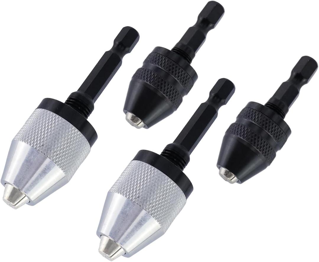 4 Pcs Keyless Drill Chuck Bit, 1/4 Inch Hex Shank Drill Bit Adapter Converter, Aluminum Quick Change Shank Drills Converter0.3-3.6mm/0.3-6.5mm