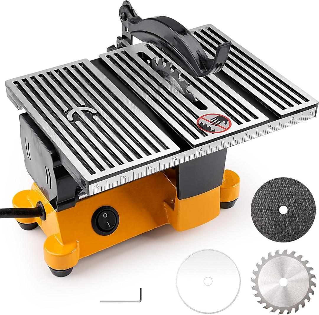 Mini Table Saw, Portable Multi-Functional Electric Miter Saw for DIY Crafts, Cutting Metal, Ceramic Tile, Glass, Desktop Saws with 3 Blades