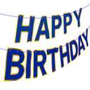 Navy Blue Happy Birthday Banner, Golden Border Happy Birthday Bunting Banner Flag Garland for Kids Boys Baby Party Decorations Supplies