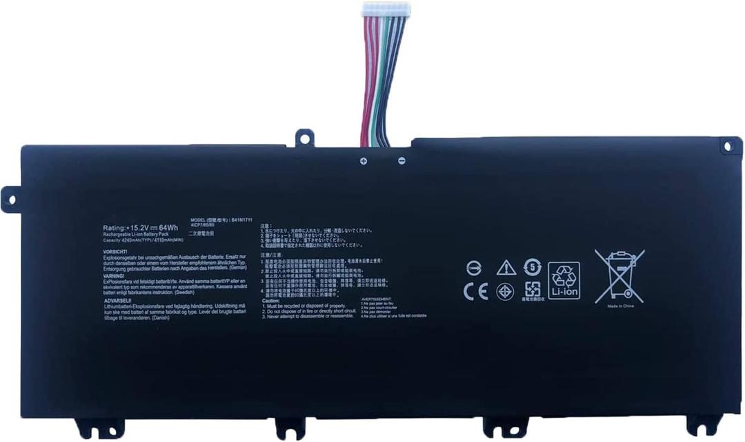 B41N1711 B41Bn95 B41Bn9H Laptop Battery Replacement for Asus FX503VM FX63VD FX63VM GL703GE-ES73 GL703VD-1A ROG Strix GL503 GL503VD GL503VM GL703VD GL703VM ZX63V Series(15.2V 64Wh) (Long Cable)