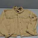 Omoone Women's Long Sleeve Rivet Studded Denim Jacket Casual Washed Short Jean Coat Western Outfits(Medium, Khaki)