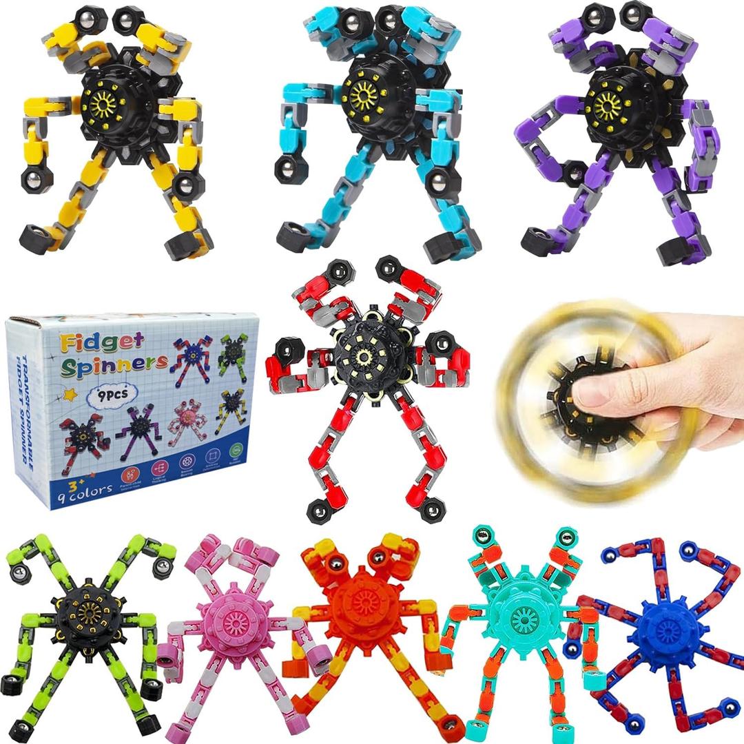Transformable Fidget Spinners 9-Pack  Sensory Toys for Kids & Adults with ADHD, Autism, Anxiety Relief Easter Gifts