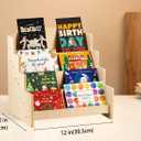 Greeting Card Display Stand Holder, 4-Tier Wooden Organizer Rack for Retail Stores, Postcards, Stickers, Stationery