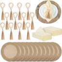 Gejoy Round Burlap Placemats Wood Bead Napkin Rings with Dinner Napkins Cloth, Jute Heat Resistant Placemats Boho Wooden Rings for Plates Wedding Dining Table(36 Pcs)