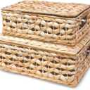 Wicker Storage Baskets with Lids - Set of 2 Rectangular Water Hyacinth Boxes, Natural Decor Organizer, Basket with Top, Multi-Use for Home and Shelf, Hyacinth Decorative Boxes for Effective Storage
