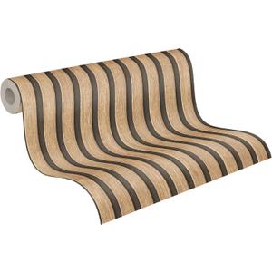 A.S. Cration Wallpaper Wood Panels - Brown, Beige - Striped Wood Wallpaper 395.99in x 20.87in Made in Germany - 391091