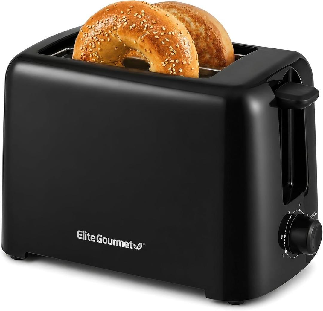 Elite Gourmet 2-Slice Cool Touch Toaster 6 Browning Levels, Extra Wide 1.25 Slots for Bagels & Thick Bread, Cancel Function, Compact, ETL Certified, Black