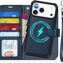 TUCCH 2-in-1 Detachable Wallet Case for iPhone 17 Pro Max 6.9" 2025, RFID Blocking | 4 Card Holders | Wireless Charging | Wrist Strap | Kickstand | Magnetic | PU Leather Protective Cover | Dark Blue