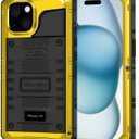 Beasyjoy for iPhone 15 Case Waterproof, Metal Heavy Duty Full Body Protective Case with Built-in Screen Protector, Military Grade Shockproof Dustproof Defender Rugged Cover for iPhone 15 6.1", Yellow