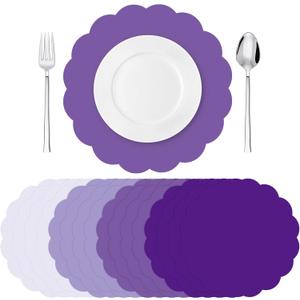 Tinlade 80 Pcs Purple Paper Placemats 13 Inch Disposable Place Mats Decorative Round Scalloped Table Placemats for Wedding Banquet Bridal Birthday Party Supplies Dining Tableware Decor