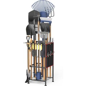 Garden Tool Organizer,Metal Yard Tool Organizer ,Holds 50 Long-Handled Tools/Rakes/Brooms,Side Garden Pocket ,Heavy Duty Steel Yard Tool Storage Rack for Garage,Shed, Outdoor