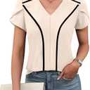 BMJL Womens Blouses Dressy Casual Short Sleeve Shirts Work Business Outfit Trendy Summer Tops (White, L)