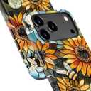 for iPhone 17 Pro Max Case - Wireless Charging Compatible - Dual-Layer Hard Shell + Silicone Cover - Shockproof Protective Phone Case with Stylish Designs for Women - Retro Sunflowers