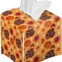 Turkey Pumpkin Tissue Box Cover Holder Square Facial Tissue Case Facial Paper Organizer Dispenser for Bathroom Bedroom Living Room Decor Thanksgiving PU Leather Napkin Boxes Covers