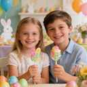 304Pcs Easter Lollipop Mold Set Easter Lolly Pop Tray Sucker Molds Rabbit Egg Silicone Lollipop Moulds Bunny Egg Cake Pop Moulds for Chocolate Candy Making with Lollipop Sticks Treat Bags Twist Ties