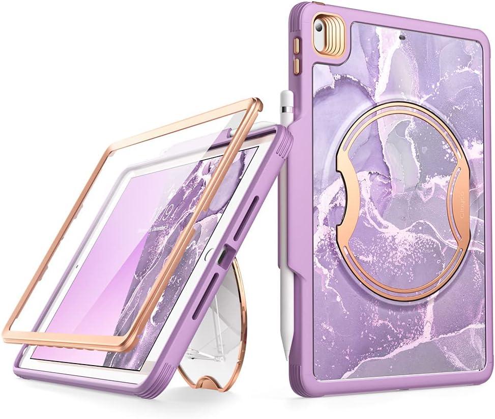 Clayco Nebula Case for iPad 9th/8th/7th Generation Case 10.2 Inch 2021/2020/2019, Multi-Angle Viewing Full Body Stand Cover for iPad 10.2" with Built-in Screen Protector & Pencil Holder, Purple