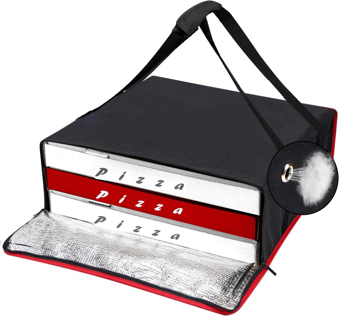 Pizza Bag, Insulated Pizza Bags for Delivery Doordash, Large Pizza Warmer Grocery Bags for Personal Use, Uber Eats, Food Carrier Delivery, Collapsible Cooler Hot Pockets Pack, 20x20in(Black)