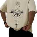 GORGLITTER Men's Drop Shoulder Graphic Tee T-Shirts Crewneck Short Sleeve Casual Summer Tops Khaki Medium