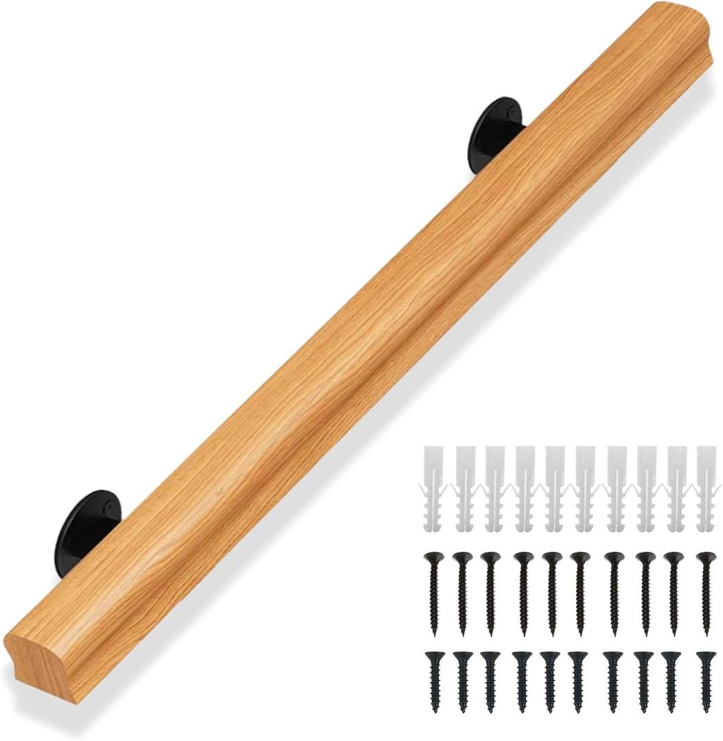 Stair Railing Indoor Wood, Sturdy Hand Rails for Indoor Stairs, Non-Slip Stair Handrails for Corridor, Lofts, Patio, Kindergarten, Wall Mounted Staircase Grab Bar for Elderly (Burlywood 3FT)