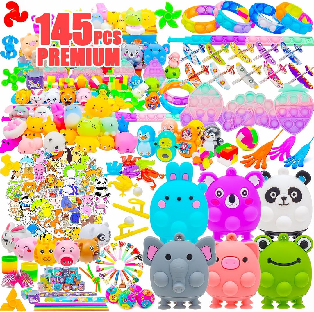DQstar 145 PCS Party Favors Toys for Kids - Treasure Box for Classroom, Goodie Bags Stuffers, Pinata Fillers, Prize Box, Carnival Prizes, Bulk Toy, Birthday Party Supplies for Ages 4-8-12