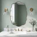 ANDY STAR Brushed Gold Oval Bathroom Mirror, 26x38 Inch Wavy Scalloped Wall Mirror, Anti-Rust Brass Metal Mirror for Bathroom Hang Vertical or Horizontal