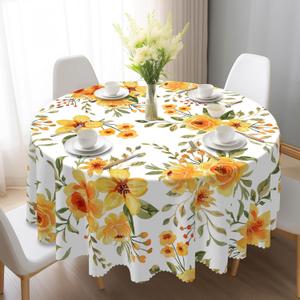 Eikione Summer Leaf Round Tablecloth 70inch,Tablecloth Waterproof and Wrinkle-Free, Red Flower Rustic Table Covers, Summer Decorations for Home (Corn Poppy)