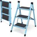 3 Step Ladder, Folding Step Stool for Adults, Lightweight Aluminum Step Ladder, Portable 330 LBS Capacity Ladders for Home Kitchen Library Office, Small Step Stools with Anti-Slip Wide Pedals, Blue