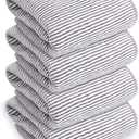 SOFTBATFY Soft Fluffy Microfiber Bathroom Hand Towels with Handing Loop, High Absorption Ultra Plush Stripe Towel for Face, Body, Gym, Swimming and Hair Spa 4Pack 1630 Inches(Grey White Stripe)