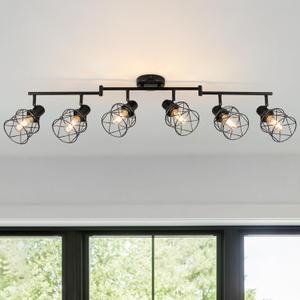 WILON Track Lighting Kit 6 Way Ceiling Spotlight-Industrial Flush Mount Ceiling Light Black Kitchen Ceiling Light Fixtures Kitchen Track Lighting Flexibly Rotatable Light Head E26 Base