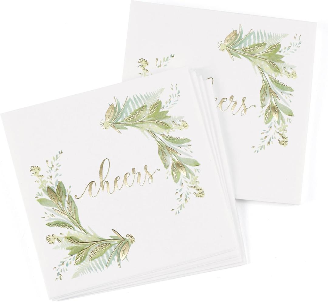 Hortense B. Hewitt Decorative Paper Napkins 50-Count, Foil Greenery, 4.75-Inch (Folded)